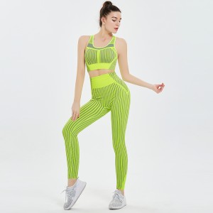 Ptsports Women Striped Pattern Sports Bra Leggings Sportswear Set Custom Breathable Polyester Yoga Set