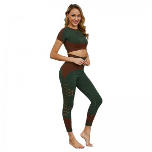 Wholesale new style custom grey high elasticity seamless active fitness and yoga wear set for women