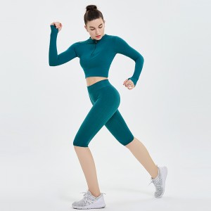 Ptsports Custom Logo Seamless Sport Wear Set Wholesale Women Long Sleeve Tops And Shorts Jogging Wear