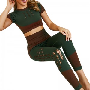 Wholesale new style custom grey high elasticity seamless active fitness and yoga wear set for women
