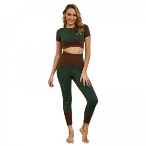 Wholesale new style custom grey high elasticity seamless active fitness and yoga wear set for women
