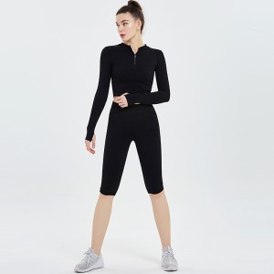 Ptsports Custom Logo Seamless Sport Wear Set Wholesale Women Long Sleeve Tops And Shorts Jogging Wear