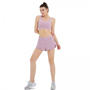 Ptsports Seamless Gym Wear Set Bulk Buy Sports Bra And Double Layer Shorts Tights For Women