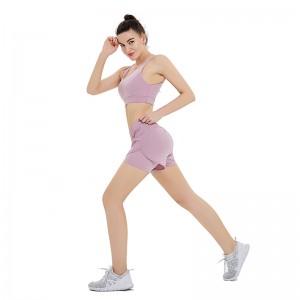 Ptsports Seamless Gym Wear Set Bulk Buy Sports Bra And Double Layer Shorts Tights For Women